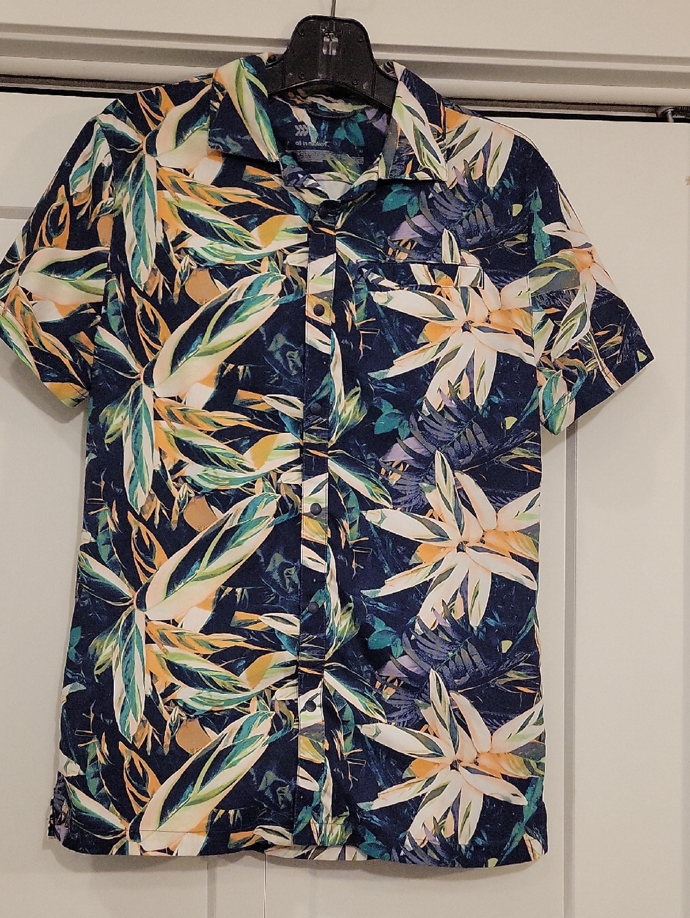 All in Motion Navy Tropical Floral Button-Down Shirt, Size M